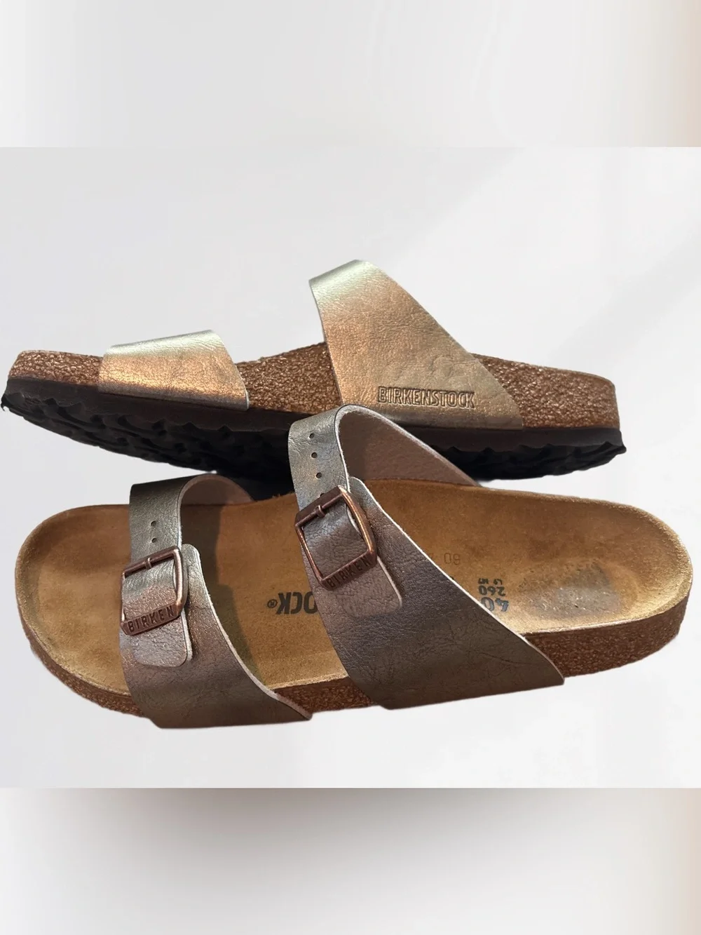 Birkenstock Sydney Metallic Taupe Two-Strap Sandals EU40 US 9-9.5